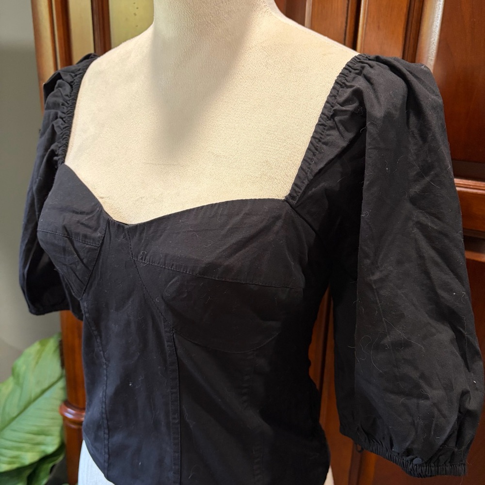 NWT GAP SzMed Tall black cropped fitted balloon sleeve top - Picture 2 of 12